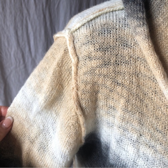 Elan Ombré open front cardigan with hoodie tan and charcoal stripe size L - Picture 3 of 8